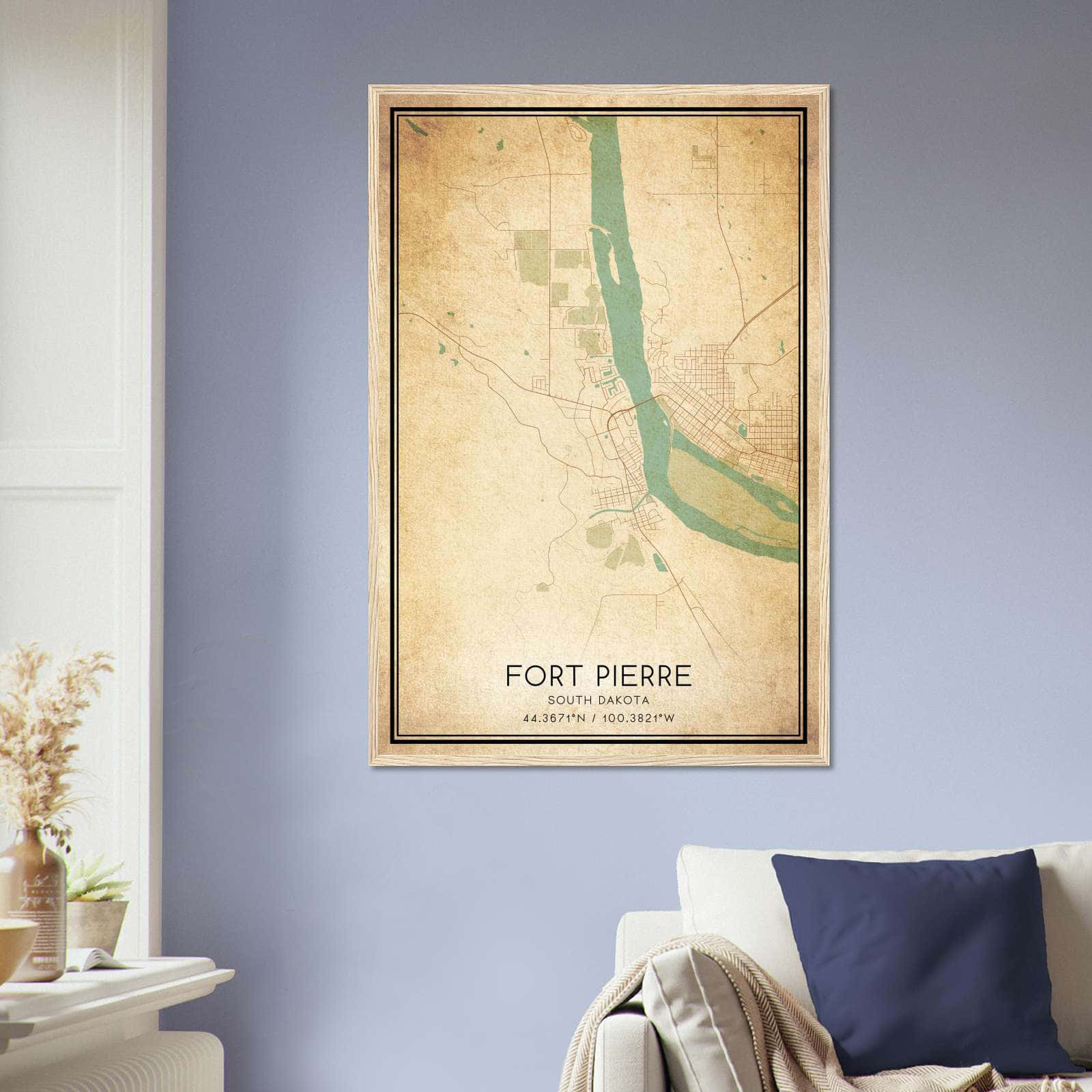 Vintage Fort Pierre South Dakota Map Poster, Fort Pierre SD City Road Wall Art Print