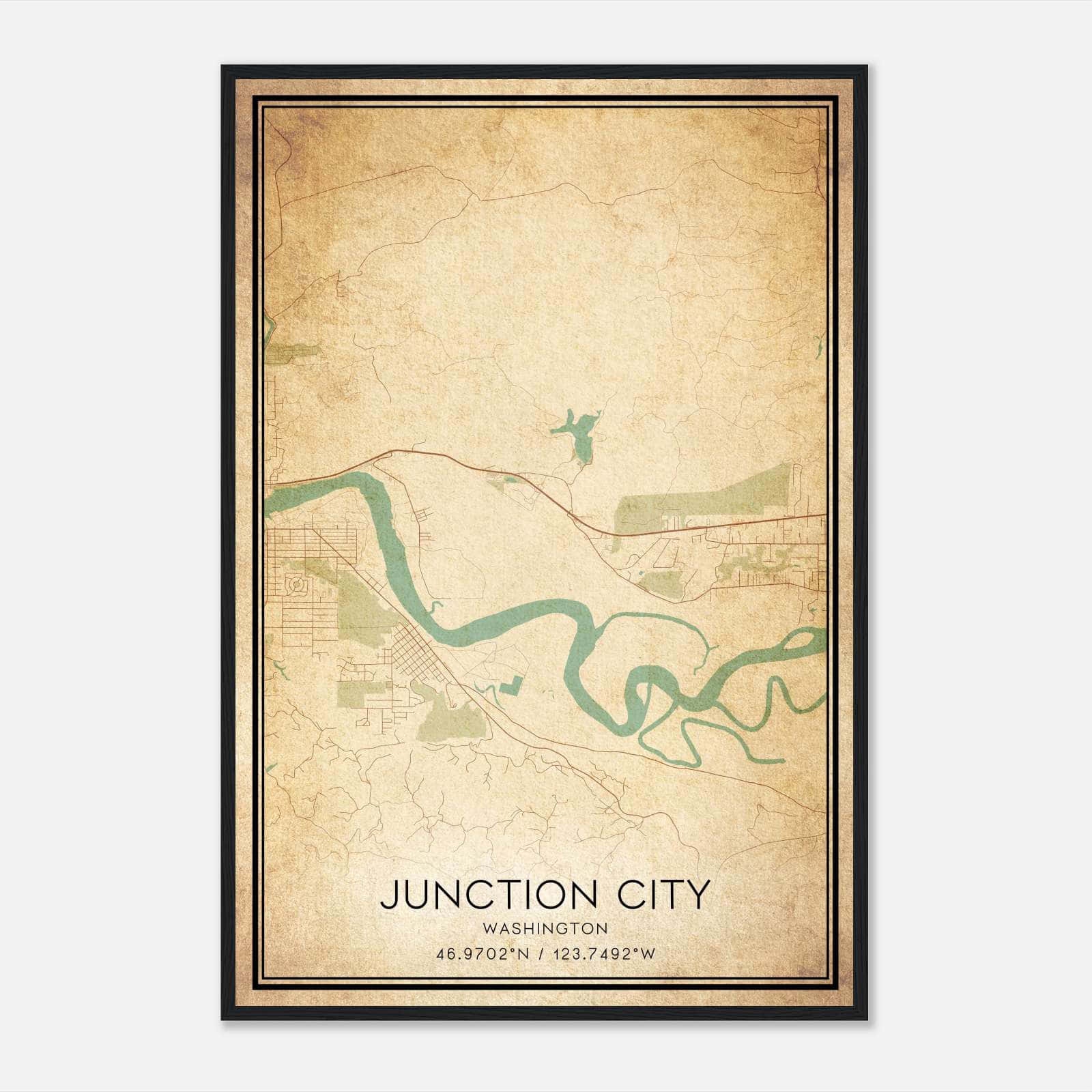 Vintage Junction City Washington Map Poster, Junction City WA City Road Wall Art Print Vintage Junction City Washington Map Poster, Junction City WA City Road Wall Art Print
