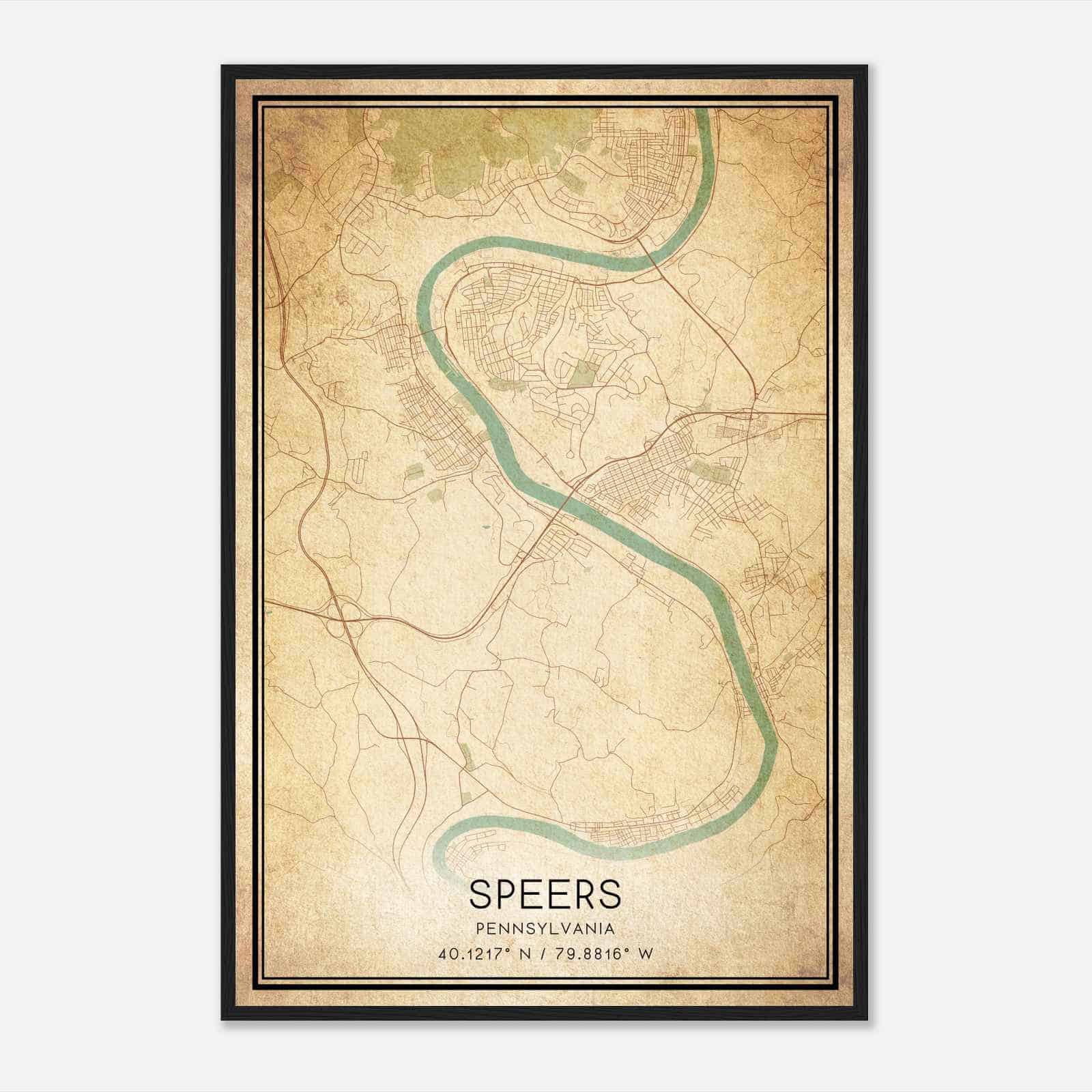 Vintage Speers Pennsylvania Map Poster, Speers PA City Road Wall Art Print Vintage Speers Pennsylvania Map Poster, Speers PA City Road Wall Art Print