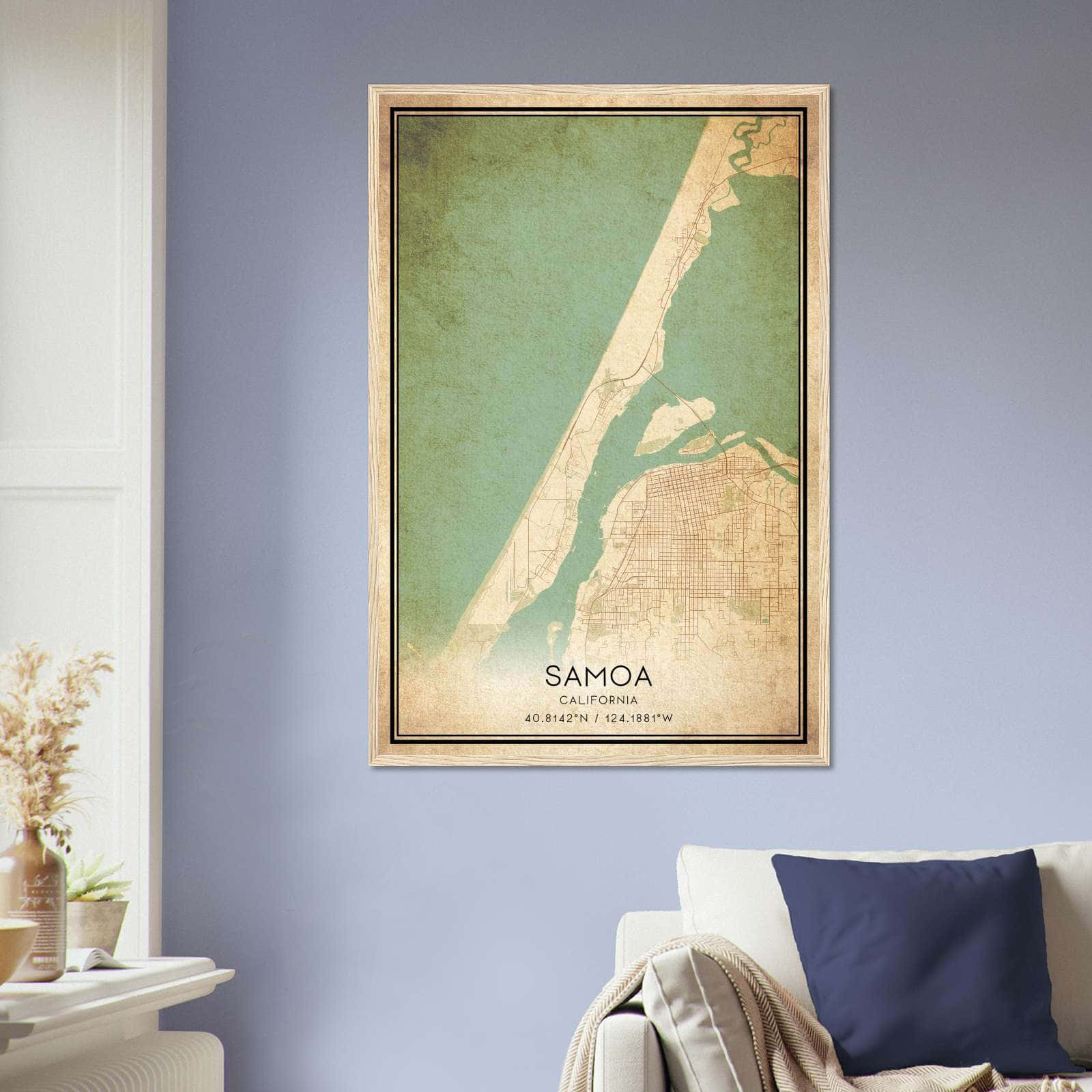 Vintage Samoa California Map Poster, Samoa CA City Road Wall Art Print