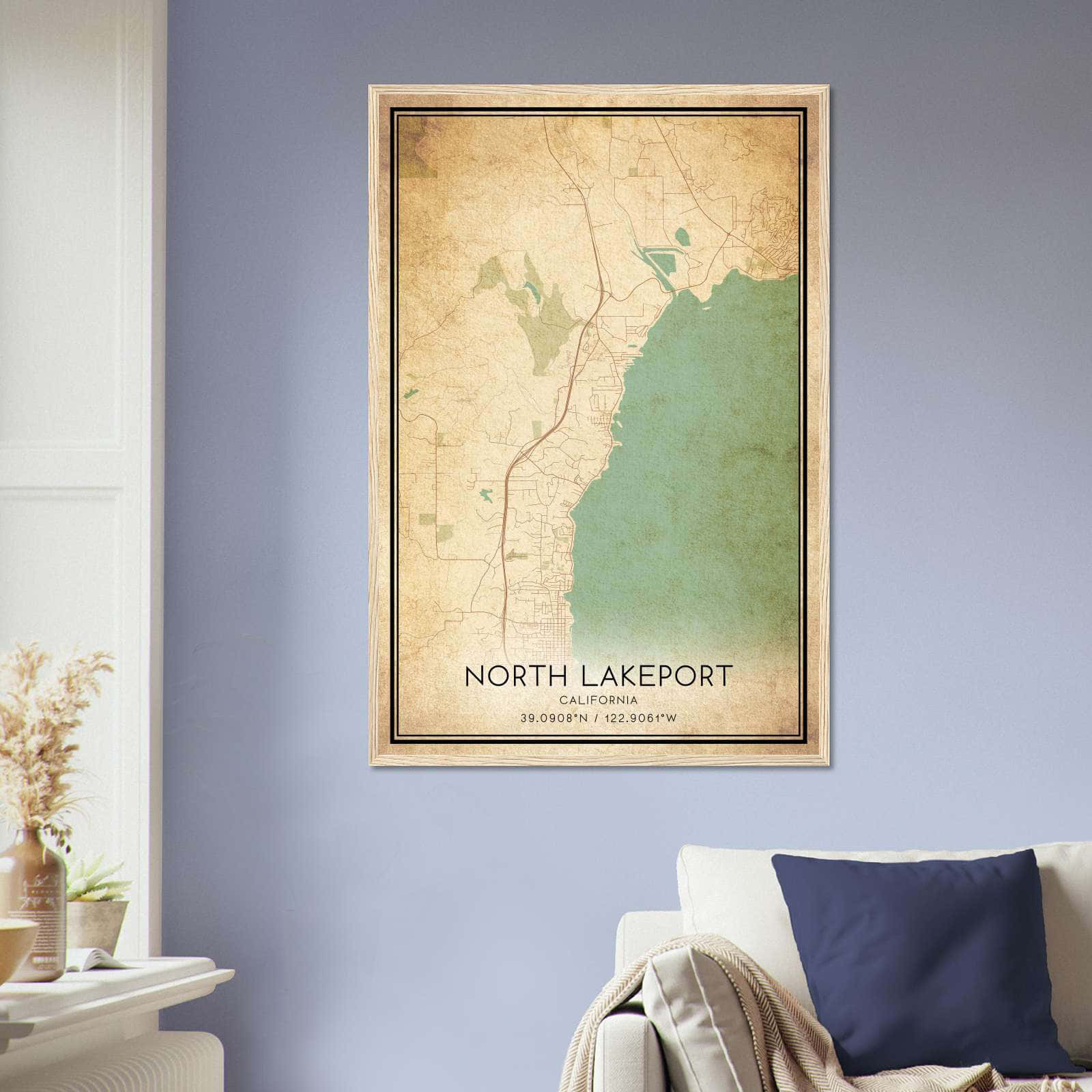 Vintage North Lakeport California Map Poster, North Lakeport CA City Road Wall Art Print