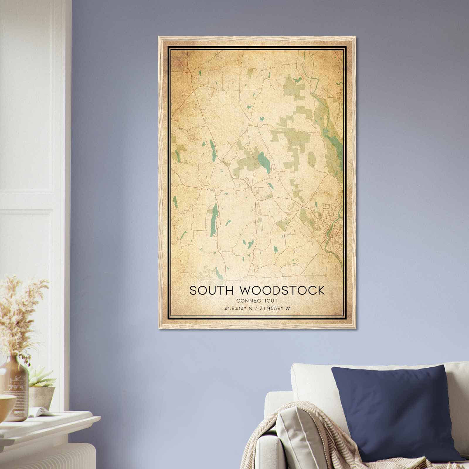 Vintage South Woodstock Connecticut Map Poster, South Woodstock CT City Road Wall Art Print