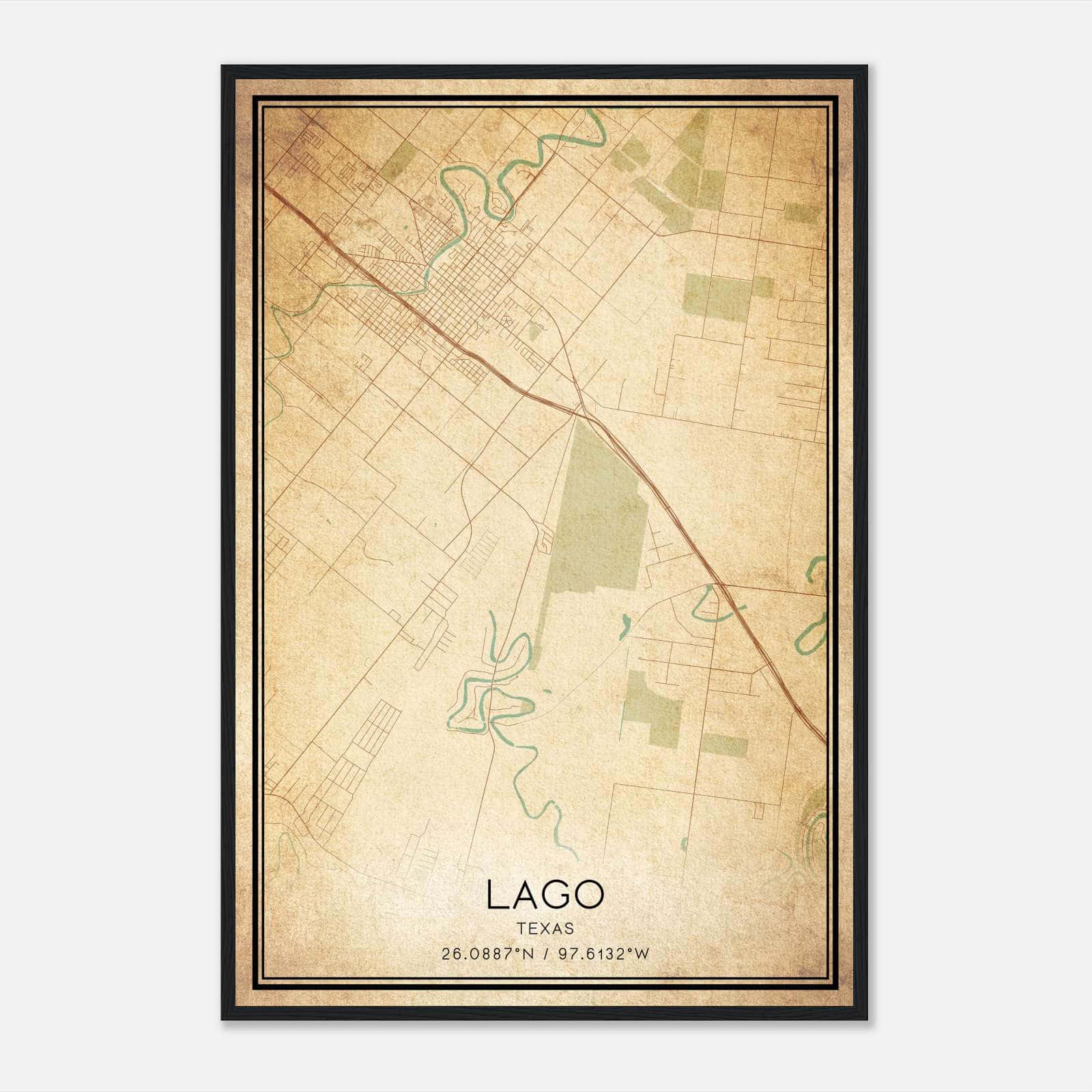Vintage Lago Texas Map Poster, Lago TX City Road Wall Art Print Vintage Lago Texas Map Poster, Lago TX City Road Wall Art Print
