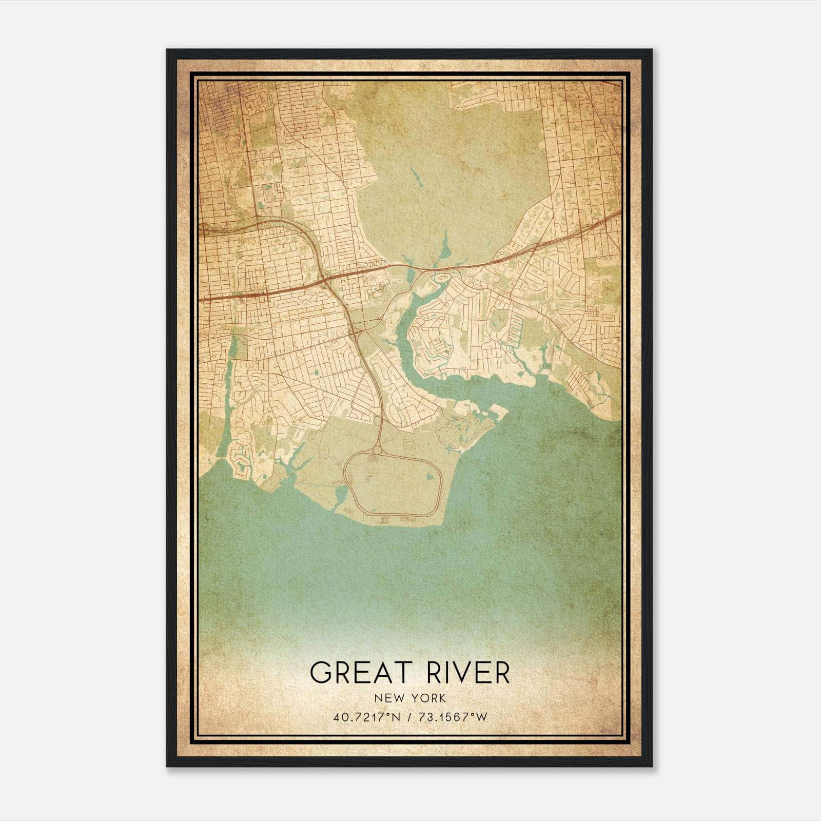 Vintage Great River New York Map Poster, Great River NY City Road Wall Art Print Vintage Great River New York Map Poster, Great River NY City Road Wall Art Print
