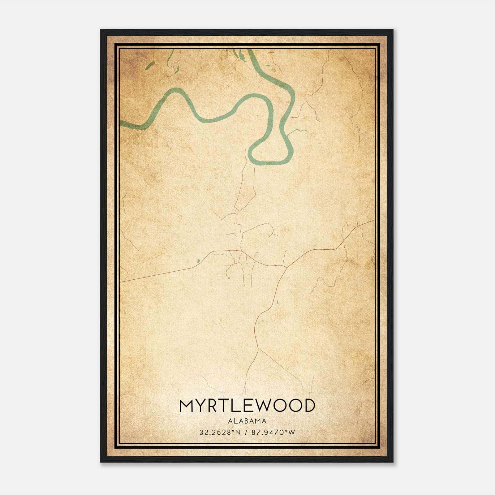 Vintage Myrtlewood Alabama Map Poster, Myrtlewood AL City Road Wall Art Print Vintage Myrtlewood Alabama Map Poster, Myrtlewood AL City Road Wall Art Print