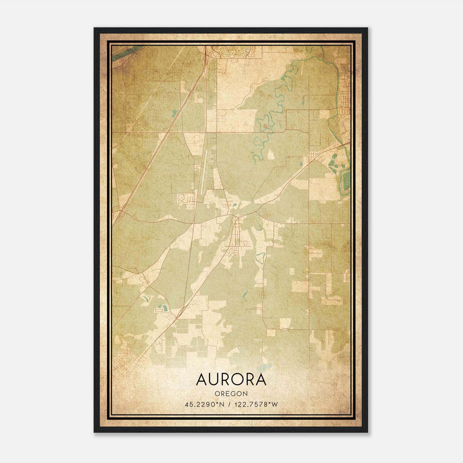 Vintage Aurora Oregon Map Poster, Aurora OR City Road Wall Art Print Vintage Aurora Oregon Map Poster, Aurora OR City Road Wall Art Print