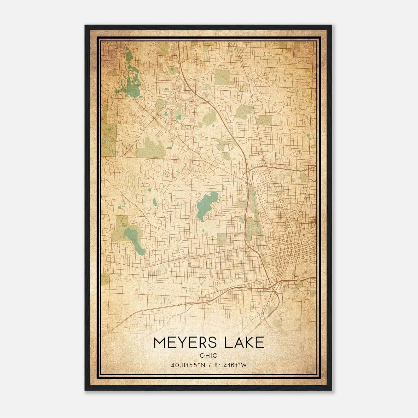 Vintage Meyers Lake Ohio Map Poster, Meyers Lake OH City Road Wall Art Print Vintage Meyers Lake Ohio Map Poster, Meyers Lake OH City Road Wall Art Print