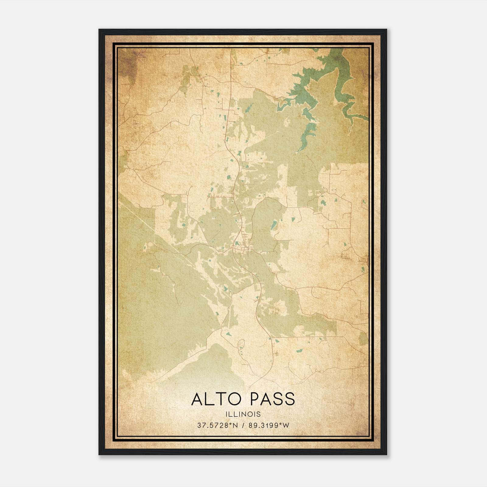 Vintage Alto Pass Illinois Map Poster, Alto Pass IL City Road Wall Art Print Vintage Alto Pass Illinois Map Poster, Alto Pass IL City Road Wall Art Print