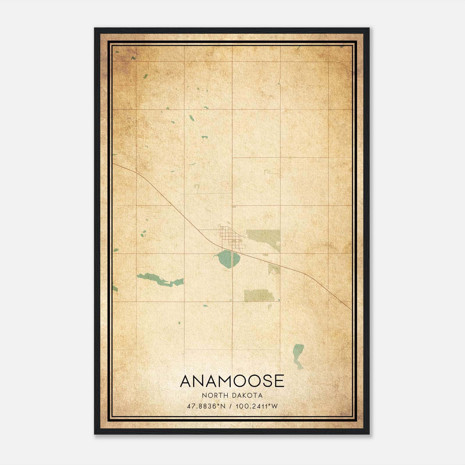 Vintage Anamoose North Dakota Map Poster, Anamoose ND City Road Wall Art Print Vintage Anamoose North Dakota Map Poster, Anamoose ND City Road Wall Art Print