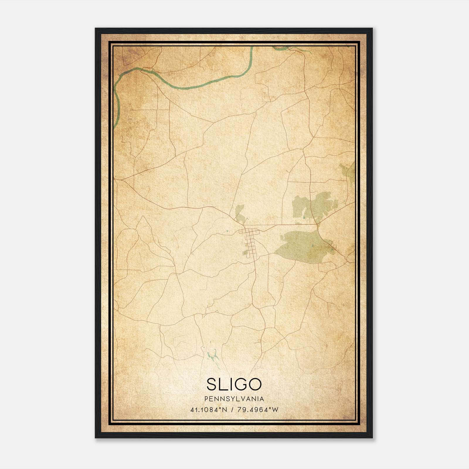 Vintage Sligo Pennsylvania Map Poster, Sligo PA City Road Wall Art Print Vintage Sligo Pennsylvania Map Poster, Sligo PA City Road Wall Art Print