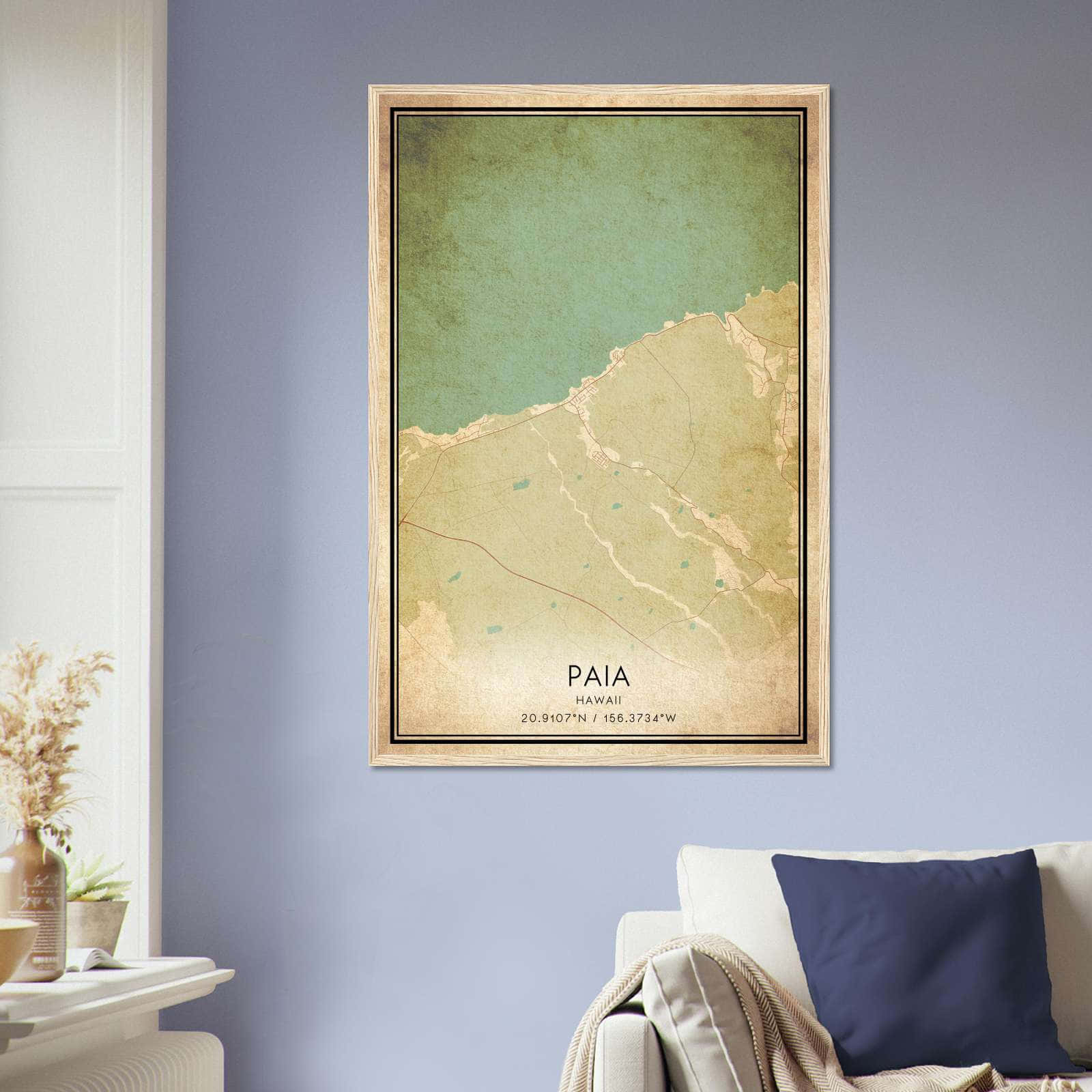 Vintage Paia Hawaii Map Poster, Paia HI City Road Wall Art Print