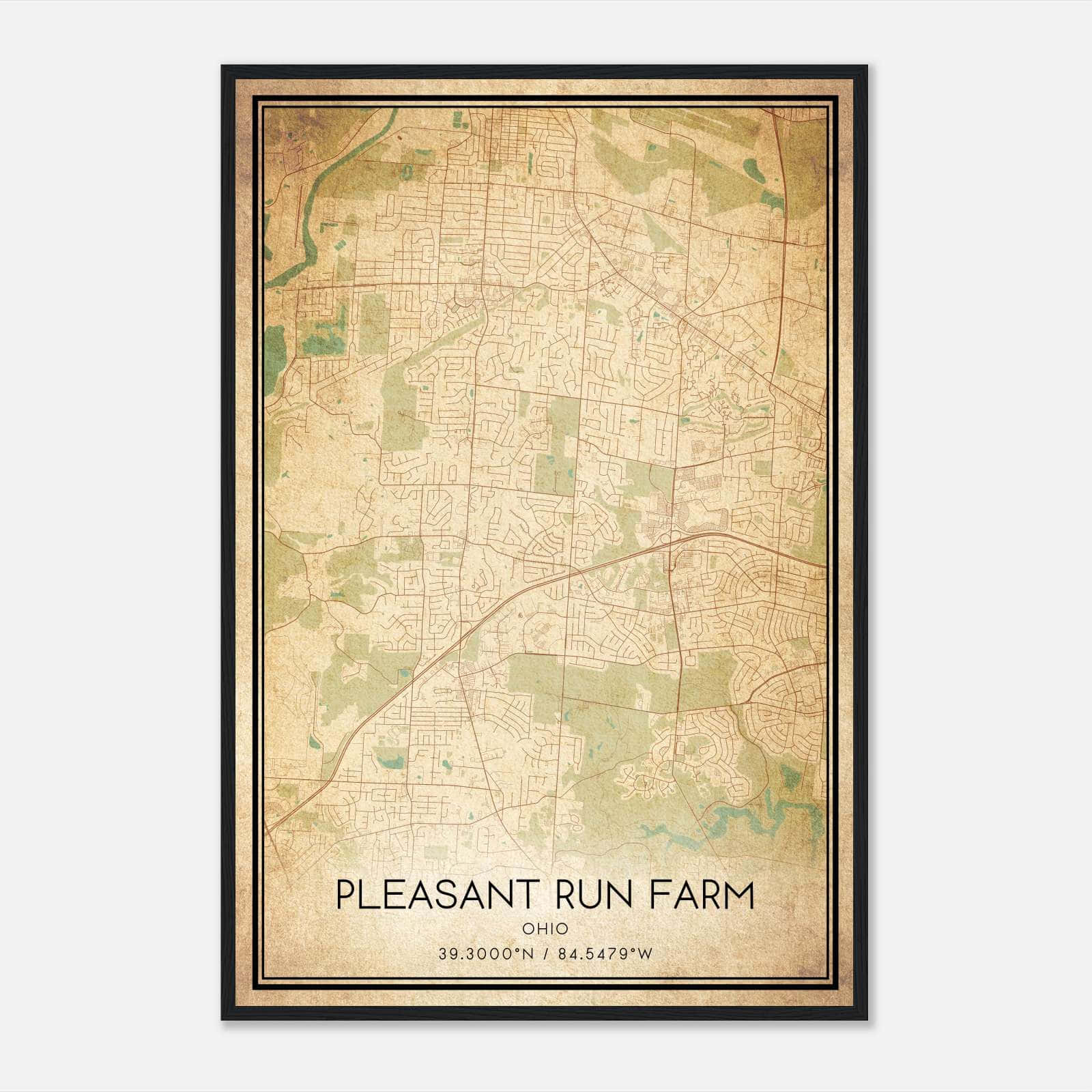 Vintage Pleasant Run Farm Ohio Map Poster, Pleasant Run Farm OH City Road Wall Art Print Vintage Pleasant Run Farm Ohio Map Poster, Pleasant Run Farm OH City Road Wall Art Print
