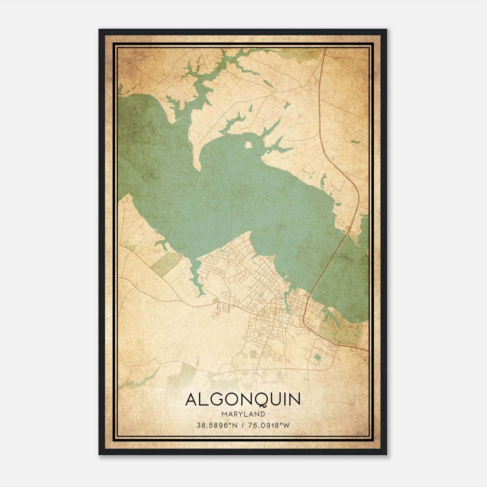 Vintage Algonquin Maryland Map Poster, Algonquin MD City Road Wall Art Print Vintage Algonquin Maryland Map Poster, Algonquin MD City Road Wall Art Print