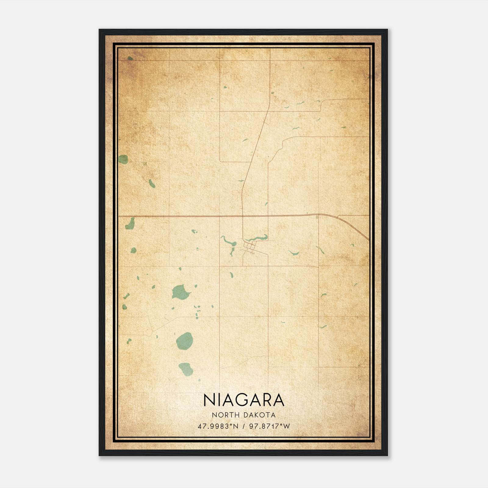 Vintage Niagara North Dakota Map Poster, Niagara ND City Road Wall Art Print Vintage Niagara North Dakota Map Poster, Niagara ND City Road Wall Art Print