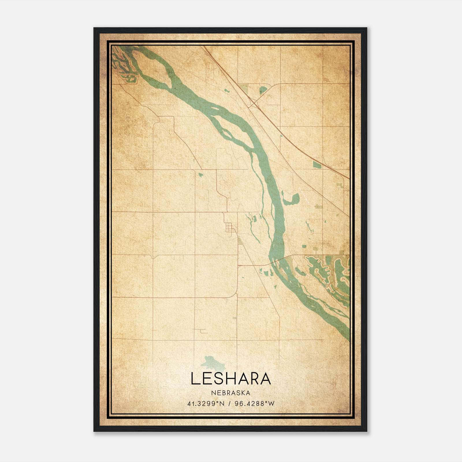 Vintage Leshara Nebraska Map Poster, Leshara NE City Road Wall Art Print Vintage Leshara Nebraska Map Poster, Leshara NE City Road Wall Art Print