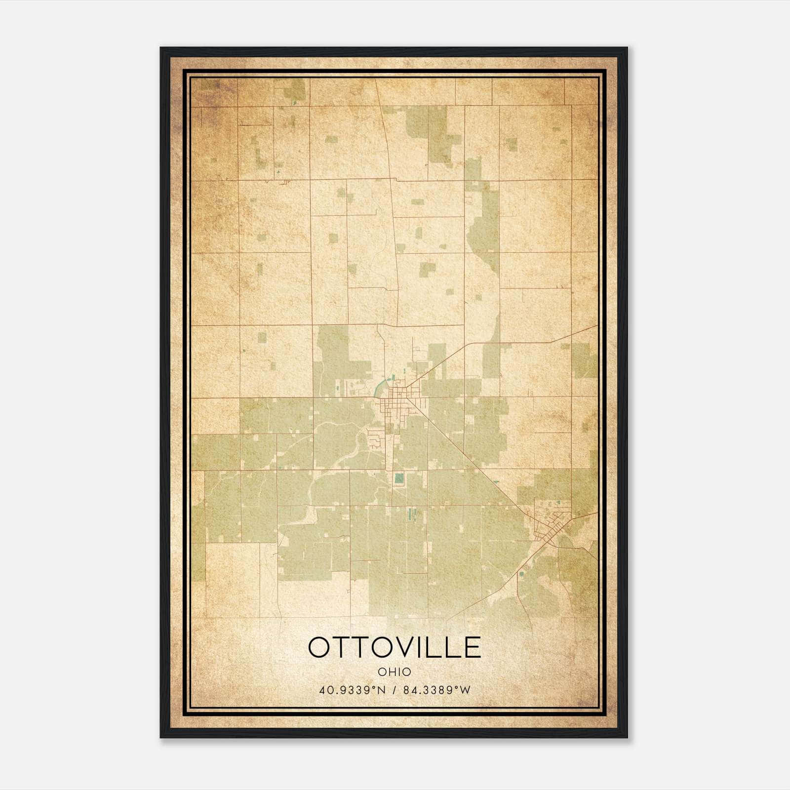 Vintage Ottoville Ohio Map Poster, Ottoville OH City Road Wall Art Print Vintage Ottoville Ohio Map Poster, Ottoville OH City Road Wall Art Print