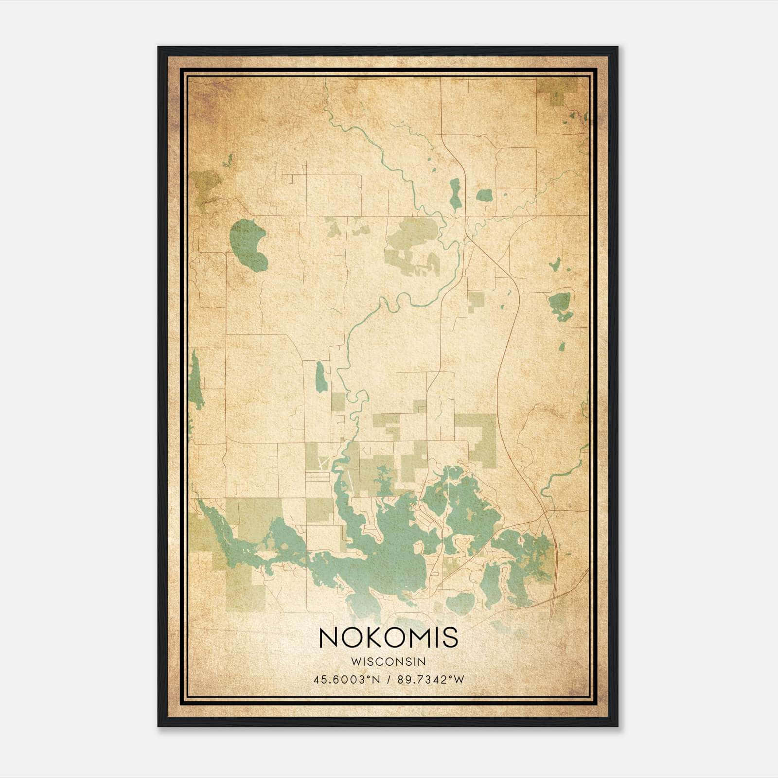 Vintage Nokomis Wisconsin Map Poster, Nokomis WI City Road Wall Art Print Vintage Nokomis Wisconsin Map Poster, Nokomis WI City Road Wall Art Print