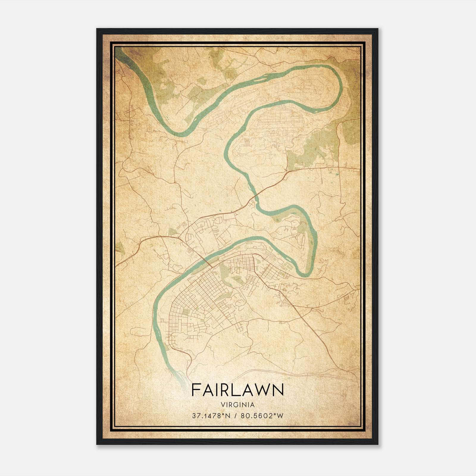 Vintage Fairlawn Virginia Map Poster, Fairlawn VA City Road Wall Art Print Vintage Fairlawn Virginia Map Poster, Fairlawn VA City Road Wall Art Print