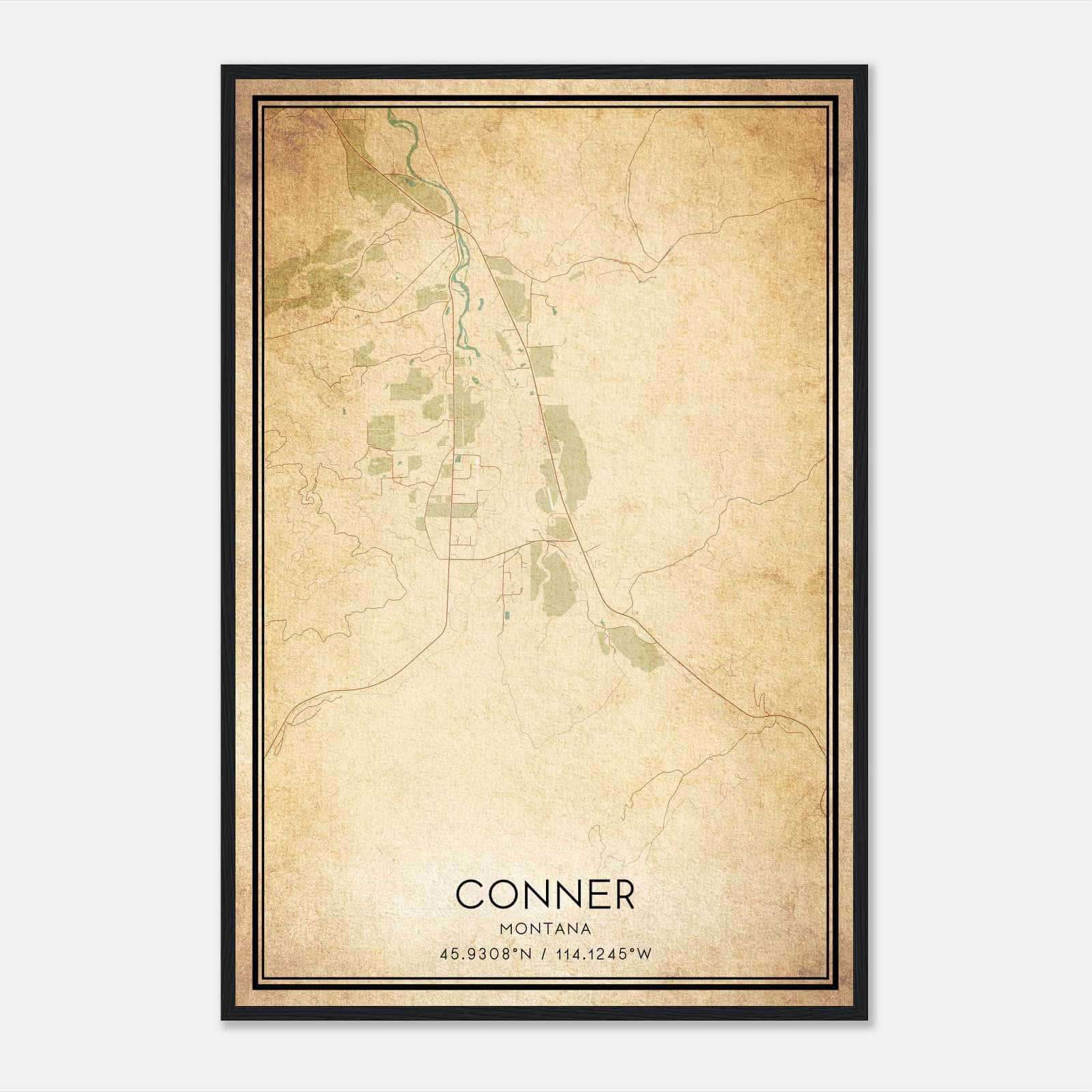 Vintage Conner Montana Map Poster, Conner MT City Road Wall Art Print Vintage Conner Montana Map Poster, Conner MT City Road Wall Art Print