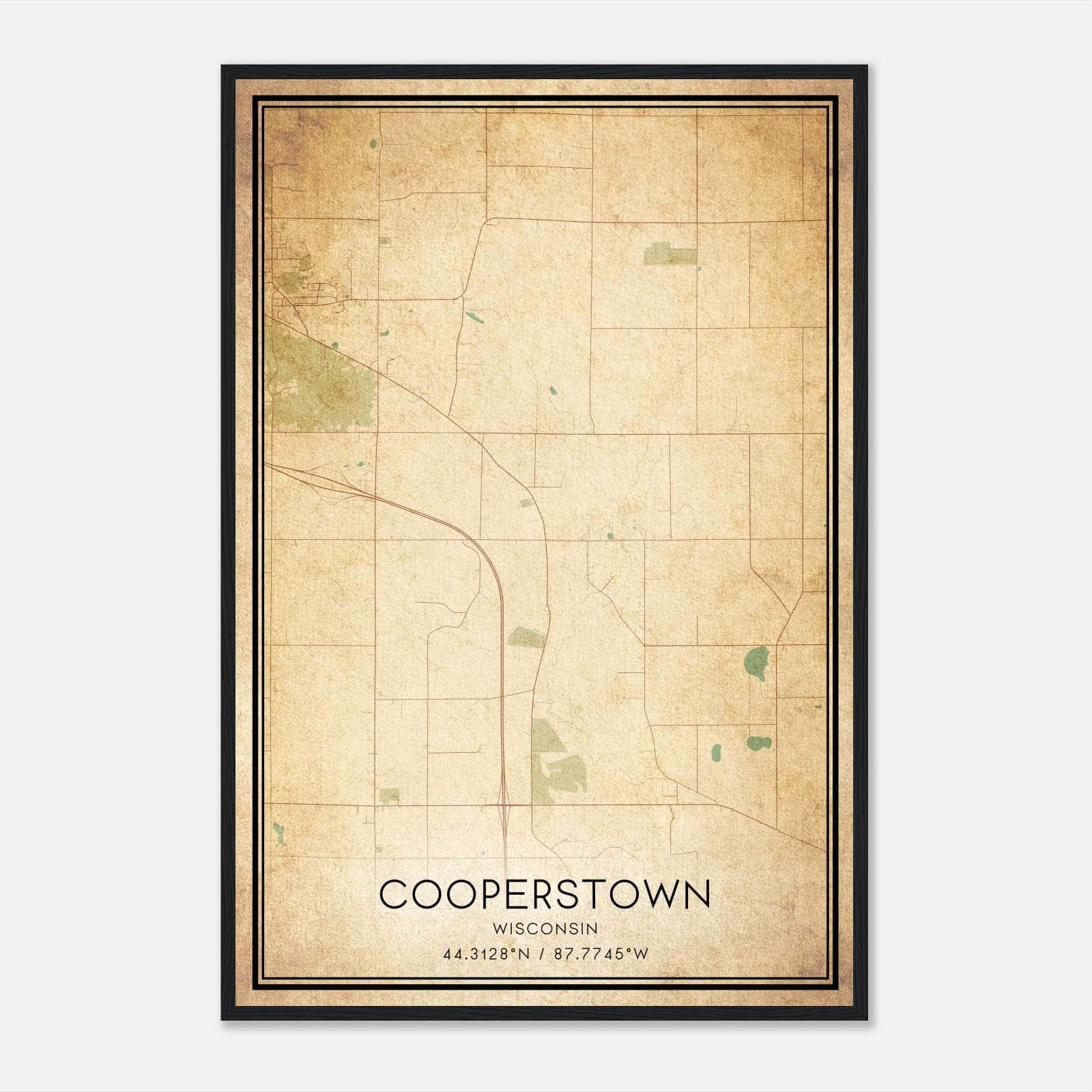 Vintage Cooperstown Wisconsin Map Poster, Cooperstown WI City Road Wall Art Print Vintage Cooperstown Wisconsin Map Poster, Cooperstown WI City Road Wall Art Print