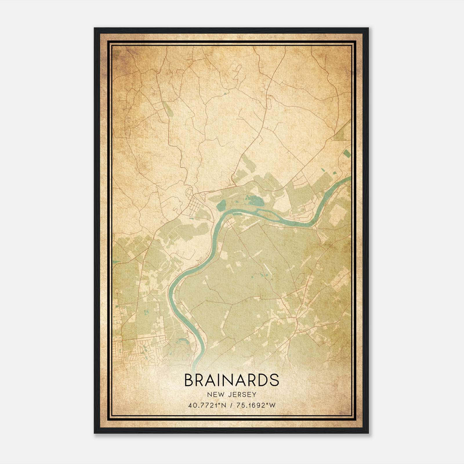 Vintage Brainards New Jersey Map Poster, Brainards NJ City Road Wall Art Print Vintage Brainards New Jersey Map Poster, Brainards NJ City Road Wall Art Print
