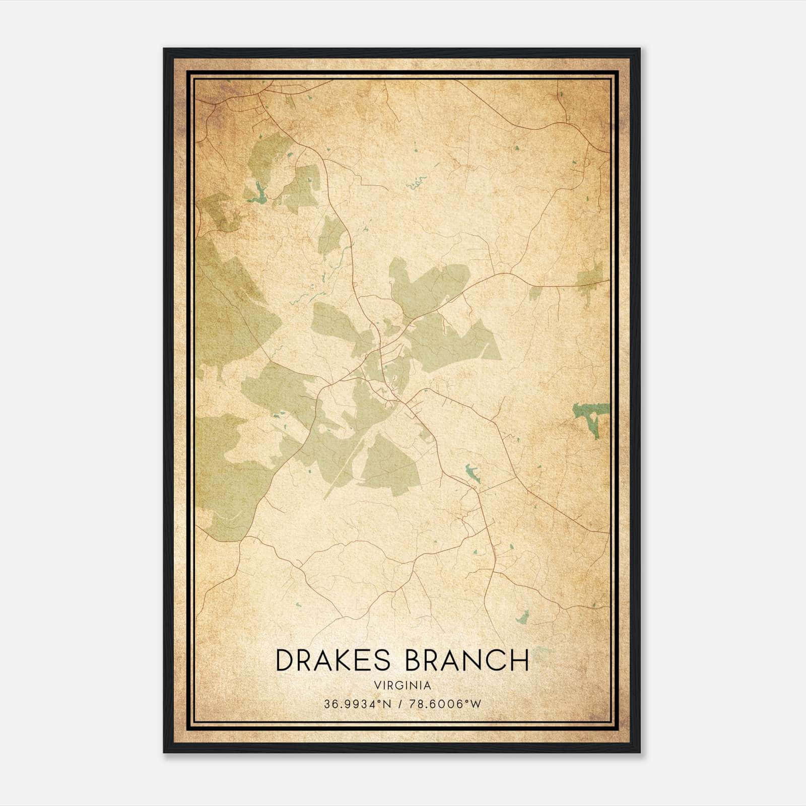 Vintage Drakes Branch Virginia Map Poster, Drakes Branch VA City Road Wall Art Print Vintage Drakes Branch Virginia Map Poster, Drakes Branch VA City Road Wall Art Print