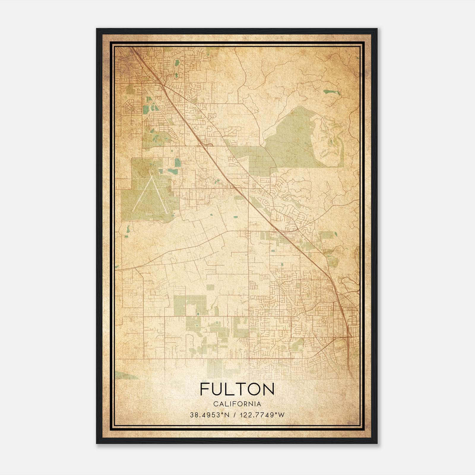 Vintage Fulton California Map Poster, Fulton CA City Road Wall Art Print Vintage Fulton California Map Poster, Fulton CA City Road Wall Art Print