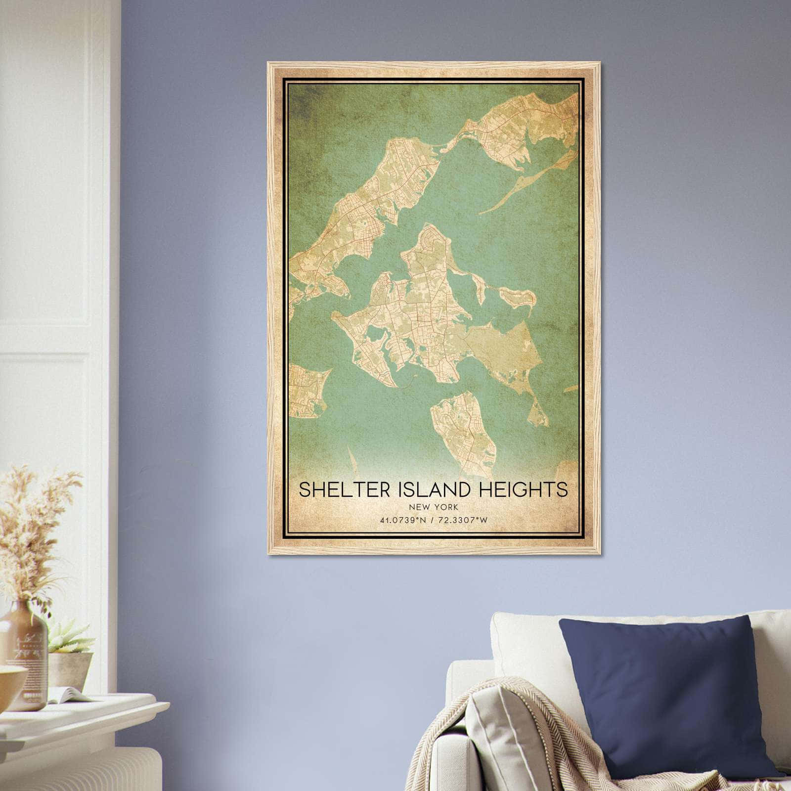 Vintage Shelter Island Heights New York Map Poster, Shelter Island Heights NY City Road Wall Art Print