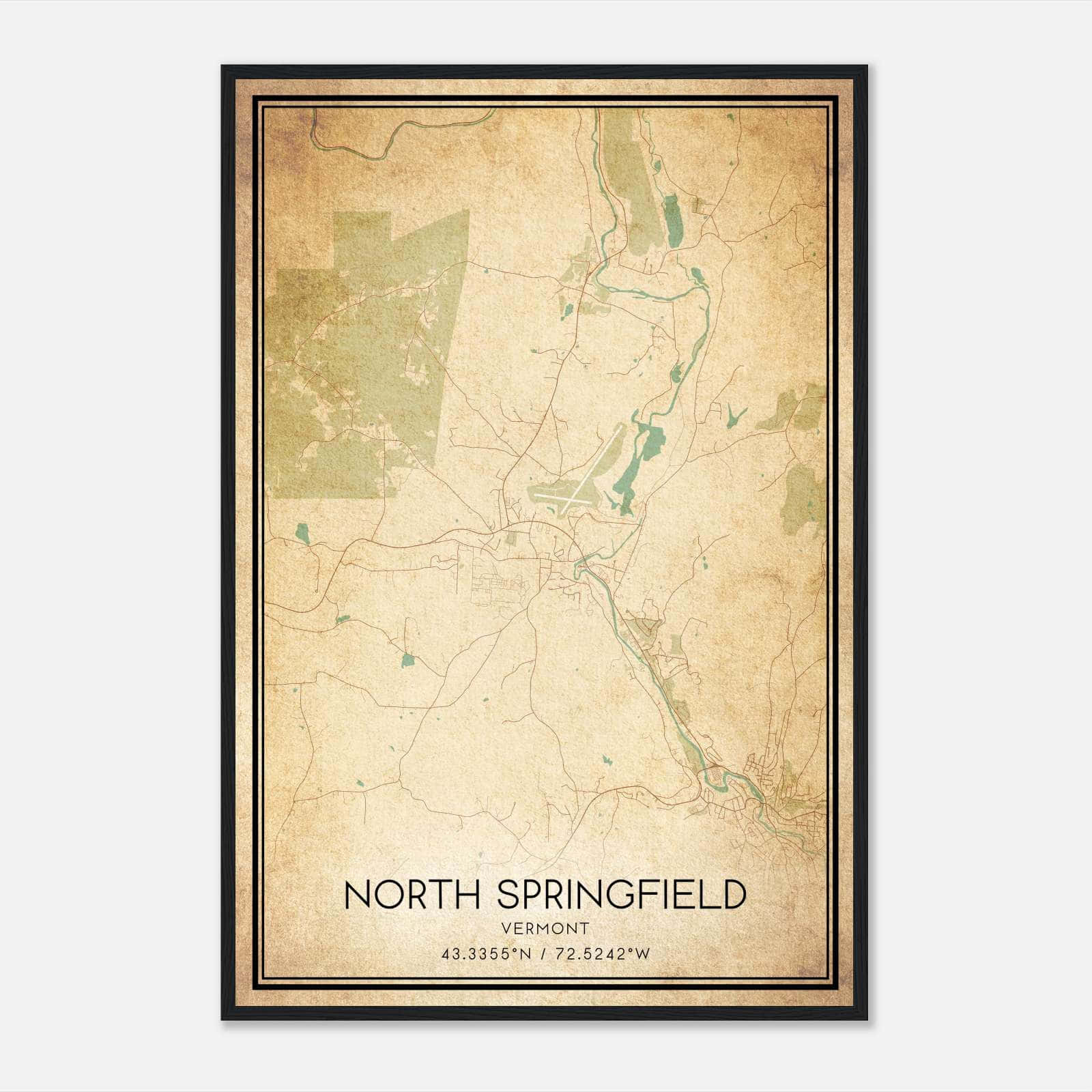 Vintage North Springfield Vermont Map Poster, North Springfield VT City ...