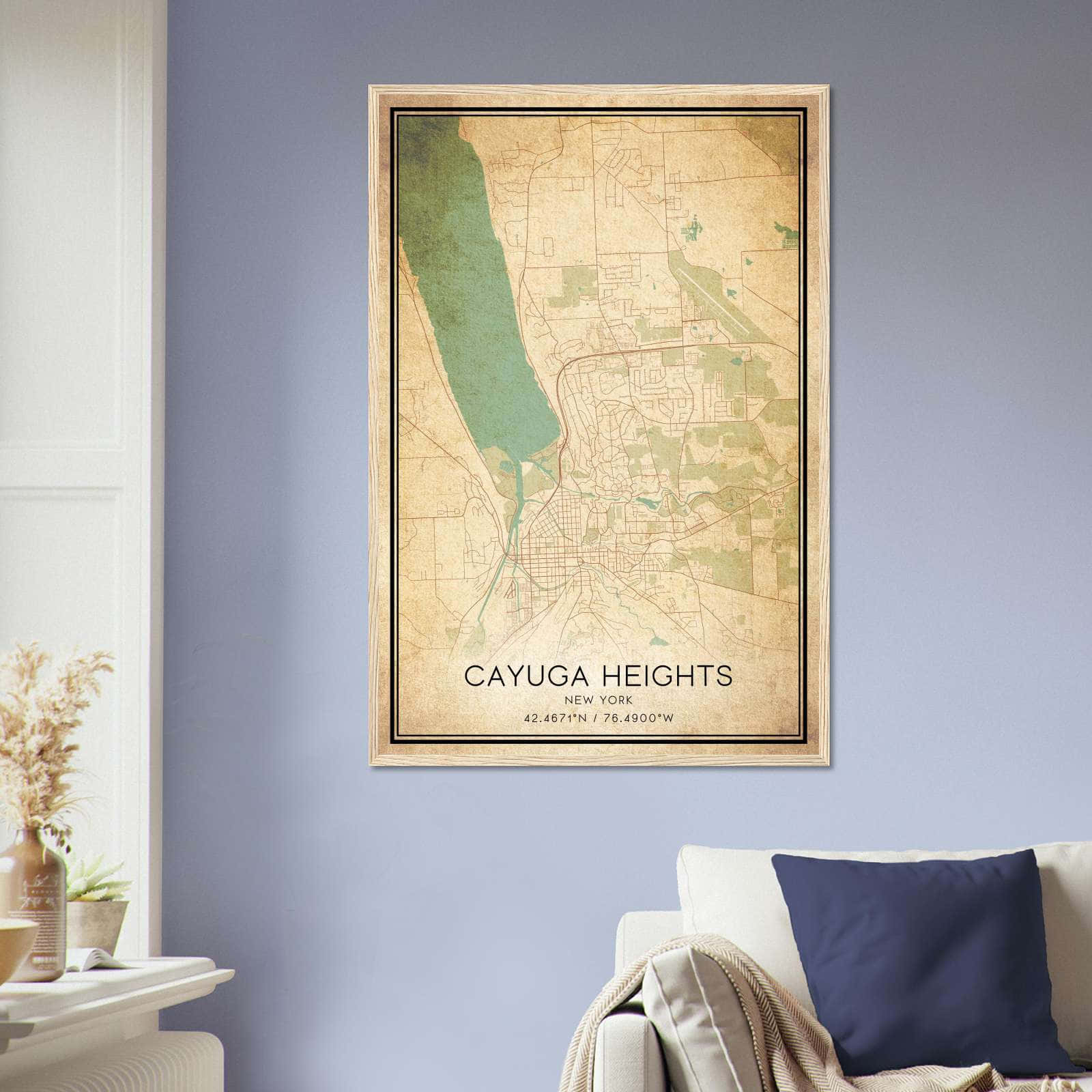 Vintage Cayuga Heights New York Map Poster, Cayuga Heights NY City Road Wall Art Print