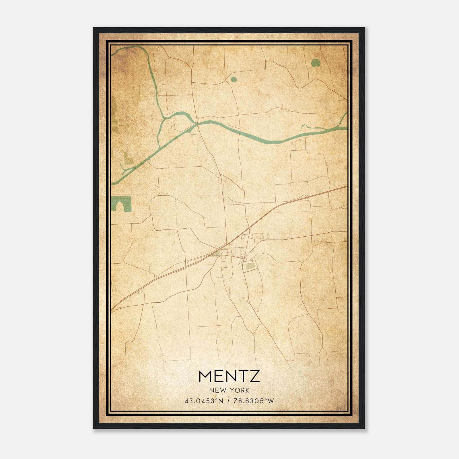 Vintage Mentz New York Map Poster, Mentz NY City Road Wall Art Print Vintage Mentz New York Map Poster, Mentz NY City Road Wall Art Print