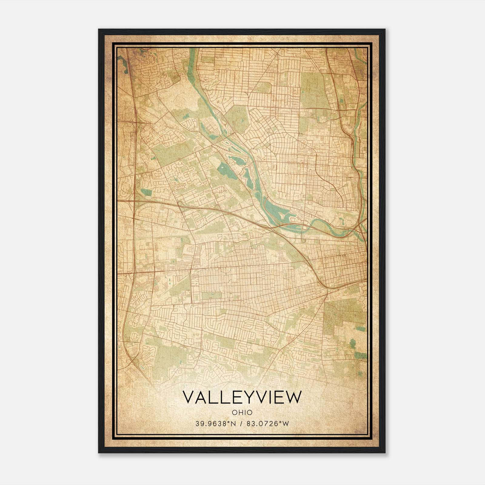 Vintage Valleyview Ohio Map Poster, Valleyview OH City Road Wall Art Print Vintage Valleyview Ohio Map Poster, Valleyview OH City Road Wall Art Print
