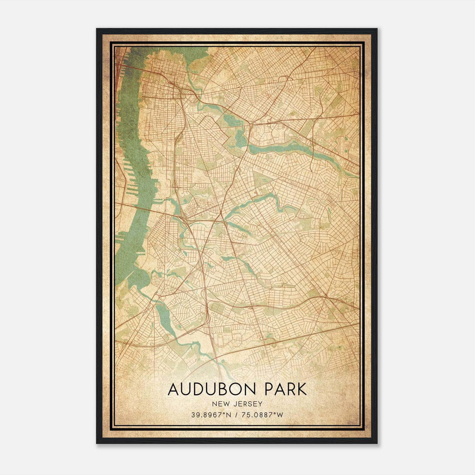 Vintage Audubon Park New Jersey Map Poster, Audubon Park NJ City Road Wall Art Print Vintage Audubon Park New Jersey Map Poster, Audubon Park NJ City Road Wall Art Print