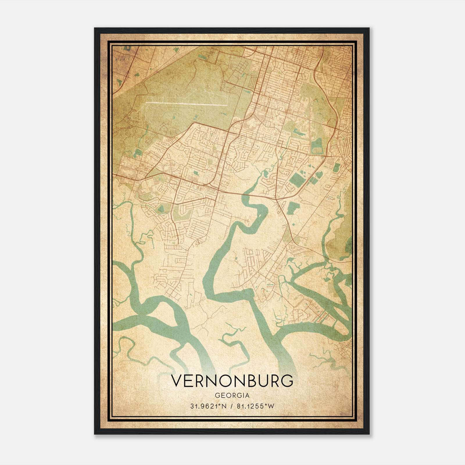 Vintage Vernonburg Georgia Map Poster, Vernonburg GA City Road Wall Art Print Vintage Vernonburg Georgia Map Poster, Vernonburg GA City Road Wall Art Print