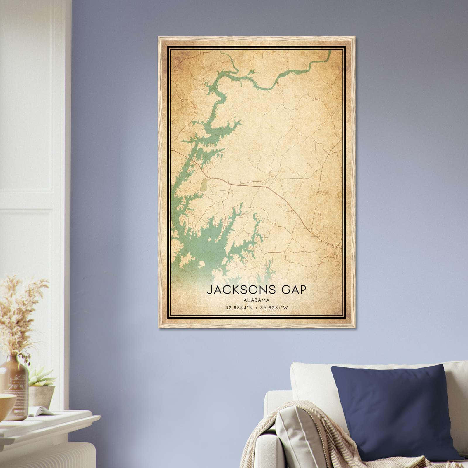 Vintage Jacksons Gap Alabama Map Poster, Jacksons Gap AL City Road Wall Art Print