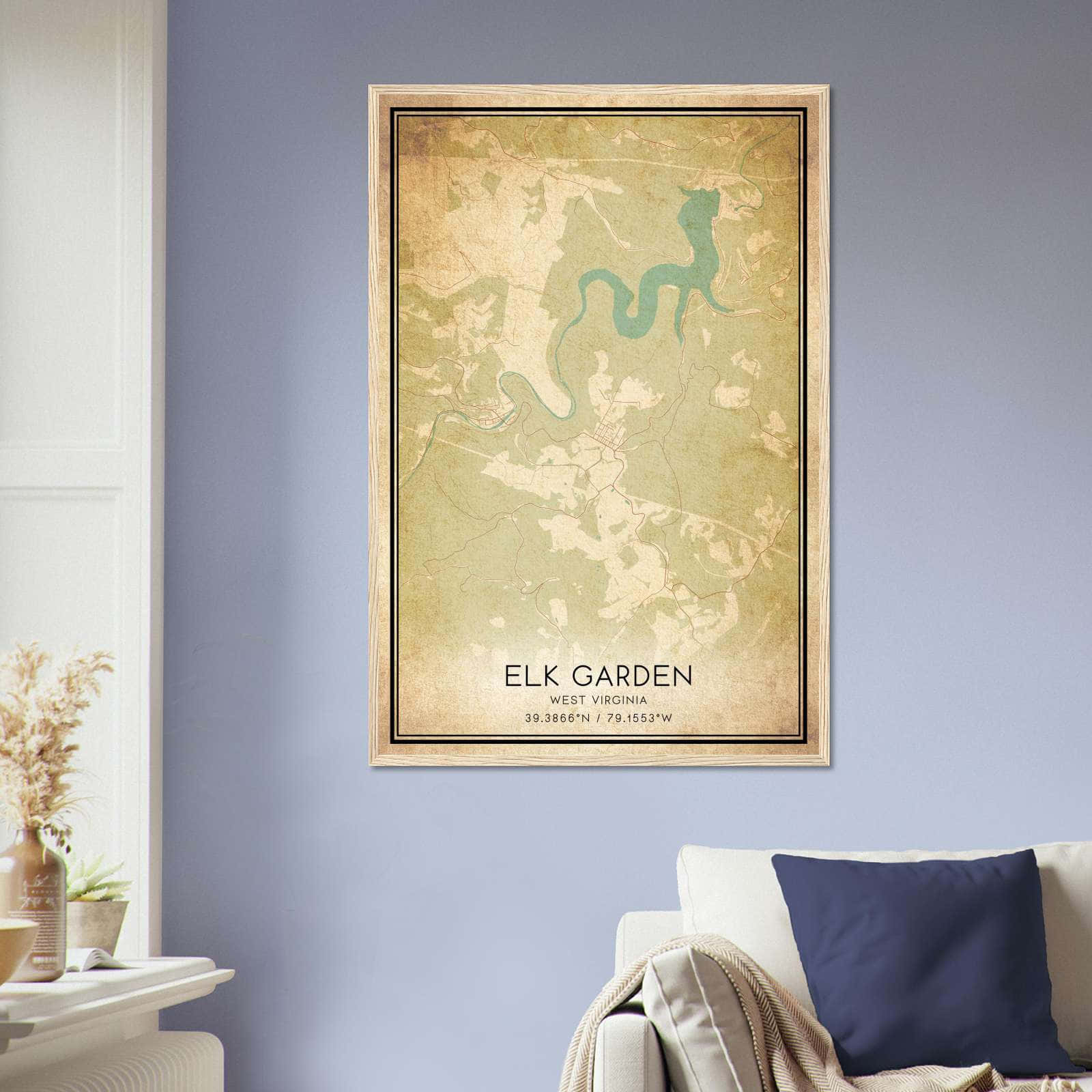 Vintage Elk Garden West Virginia Map Poster, Elk Garden WV City Road Wall Art Print