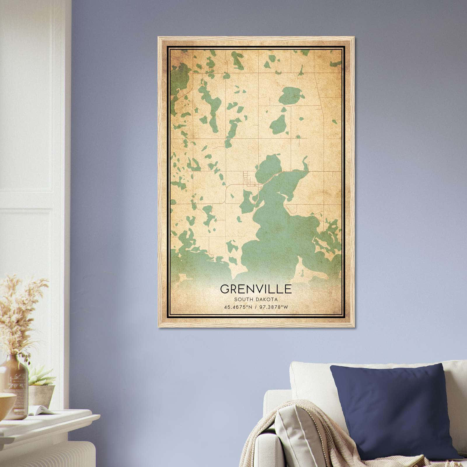 Vintage Grenville South Dakota Map Poster, Grenville SD City Road Wall Art Print