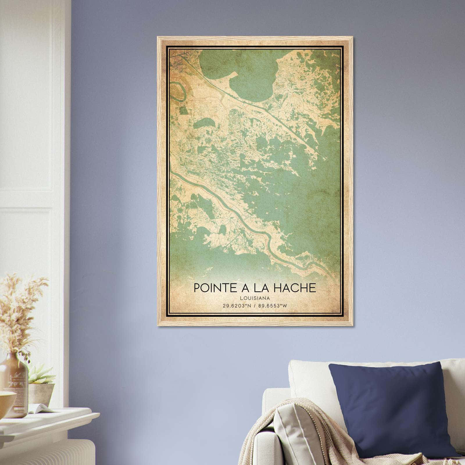 Vintage Pointe A La Hache Louisiana Map Poster, Pointe A La Hache LA City Road Wall Art Print