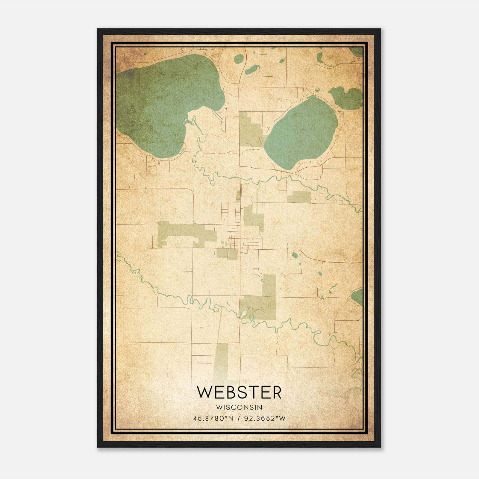 Vintage Webster Wisconsin Map Poster, Webster WI City Road Wall Art Print Vintage Webster Wisconsin Map Poster, Webster WI City Road Wall Art Print