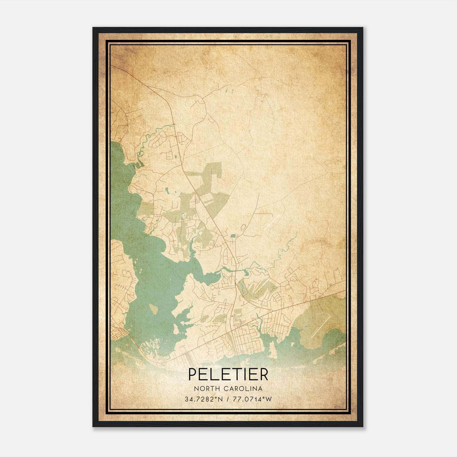 Vintage Peletier North Carolina Map Poster, Peletier NC City Road Wall Art Print Vintage Peletier North Carolina Map Poster, Peletier NC City Road Wall Art Print