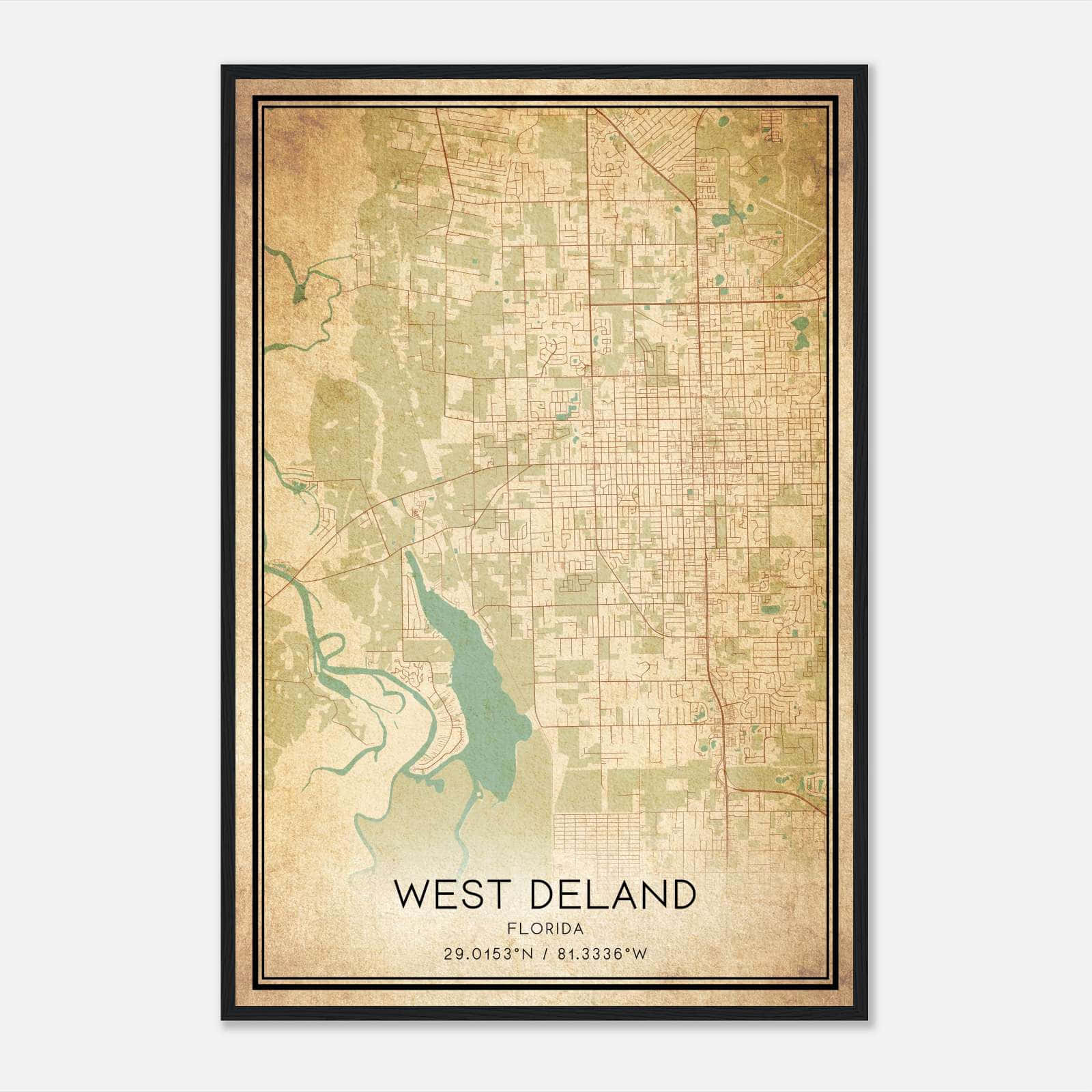 Vintage West Deland Florida Map Poster, West Deland FL City Road Wall Art Print Vintage West Deland Florida Map Poster, West Deland FL City Road Wall Art Print