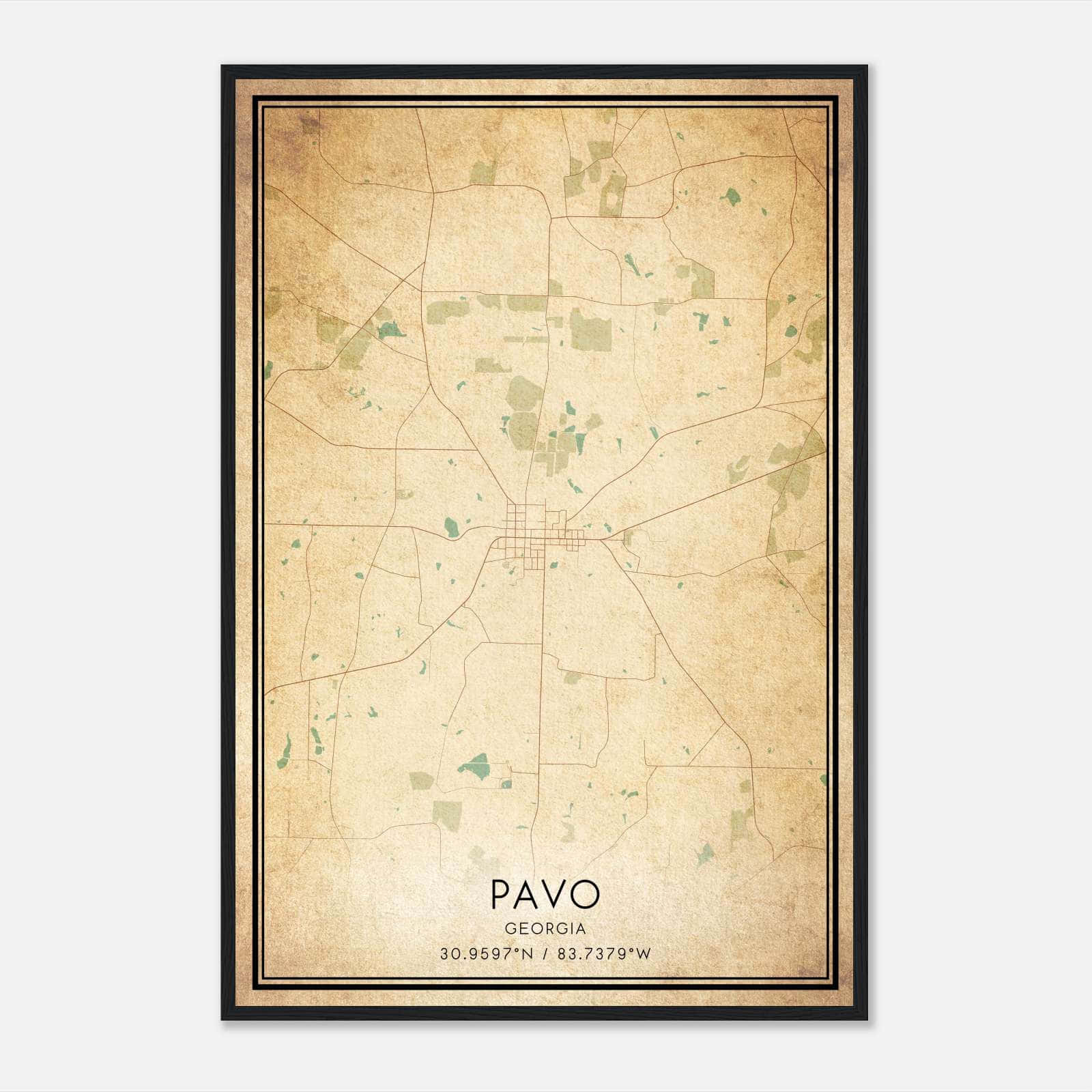 Vintage Pavo Georgia Map Poster, Pavo GA City Road Wall Art Print Vintage Pavo Georgia Map Poster, Pavo GA City Road Wall Art Print