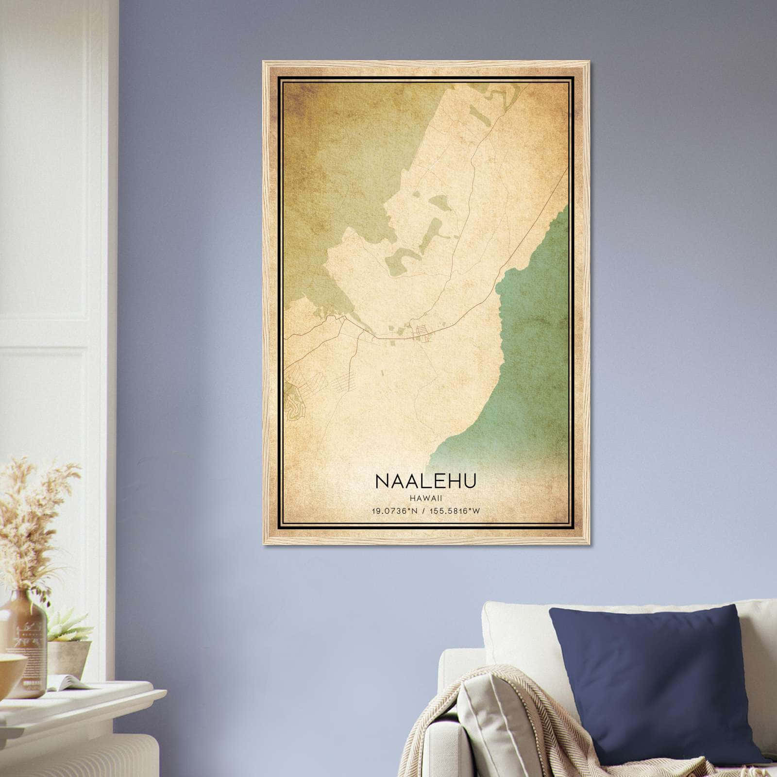 Vintage Naalehu Hawaii Map Poster, Naalehu HI City Road Wall Art Print