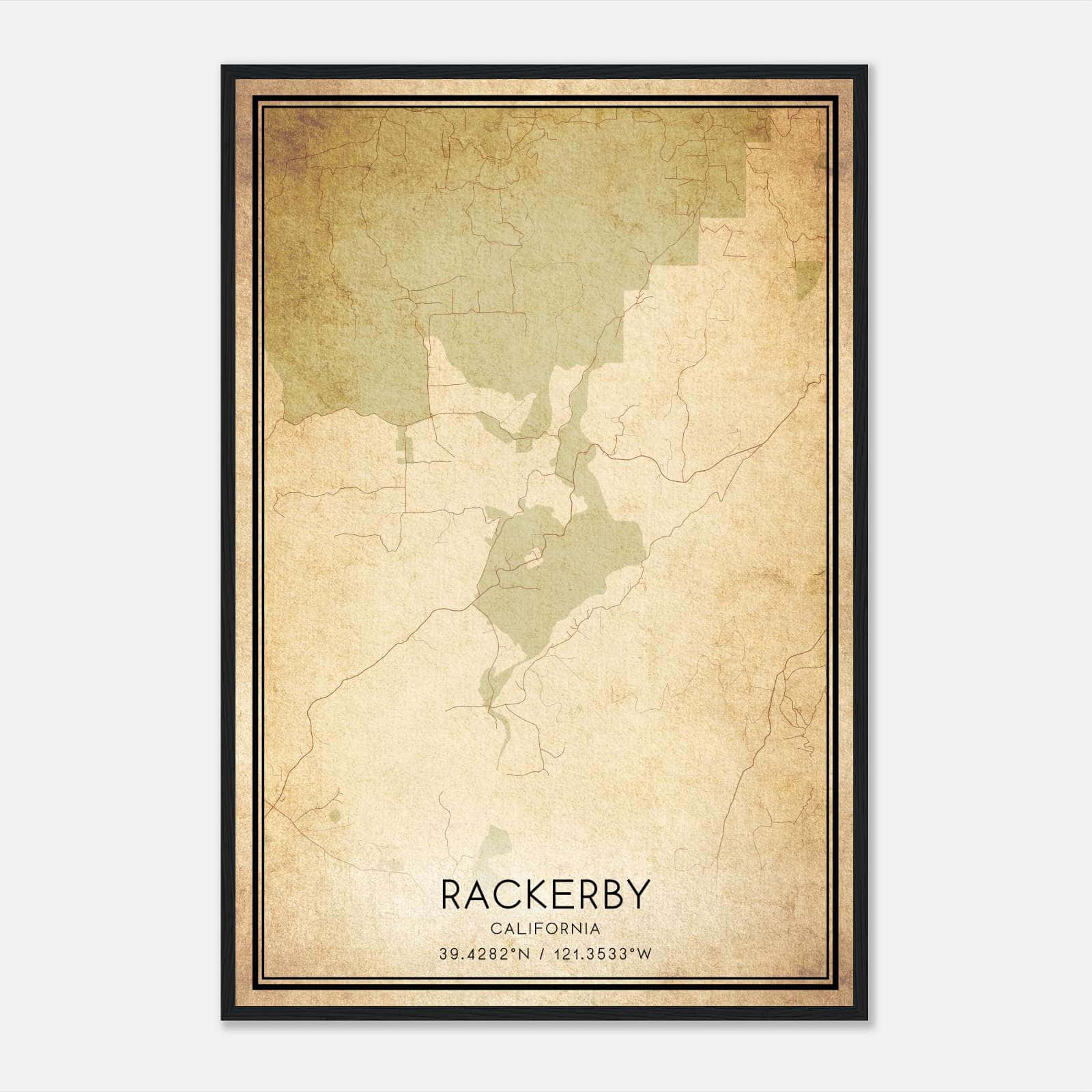 Vintage Rackerby California Map Poster, Rackerby CA City Road Wall Art Print Vintage Rackerby California Map Poster, Rackerby CA City Road Wall Art Print