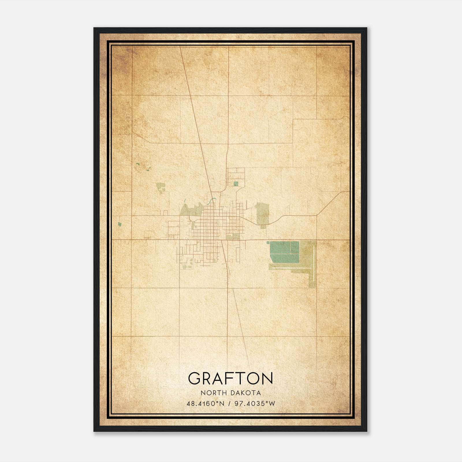 Vintage Grafton North Dakota Map Poster, Grafton ND City Road Wall Art Print Vintage Grafton North Dakota Map Poster, Grafton ND City Road Wall Art Print