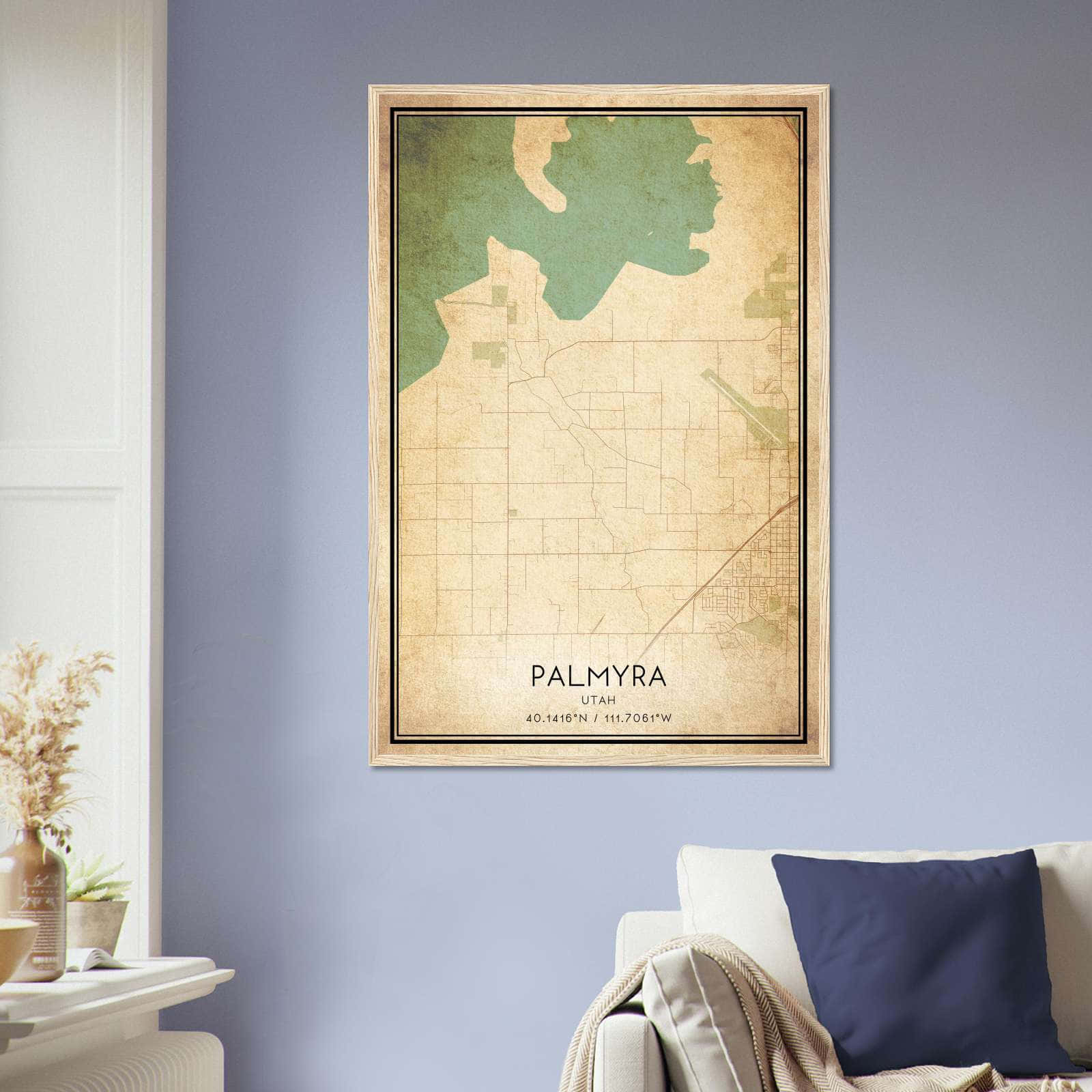 Vintage Palmyra Utah Map Poster, Palmyra UT City Road Wall Art Print