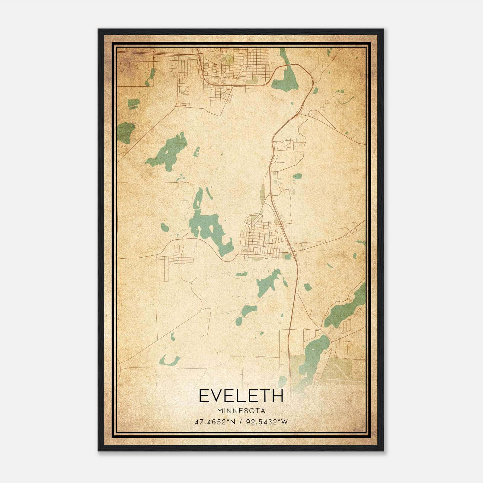 Vintage Eveleth Minnesota Map Poster, Eveleth MN City Road Wall Art Print Vintage Eveleth Minnesota Map Poster, Eveleth MN City Road Wall Art Print