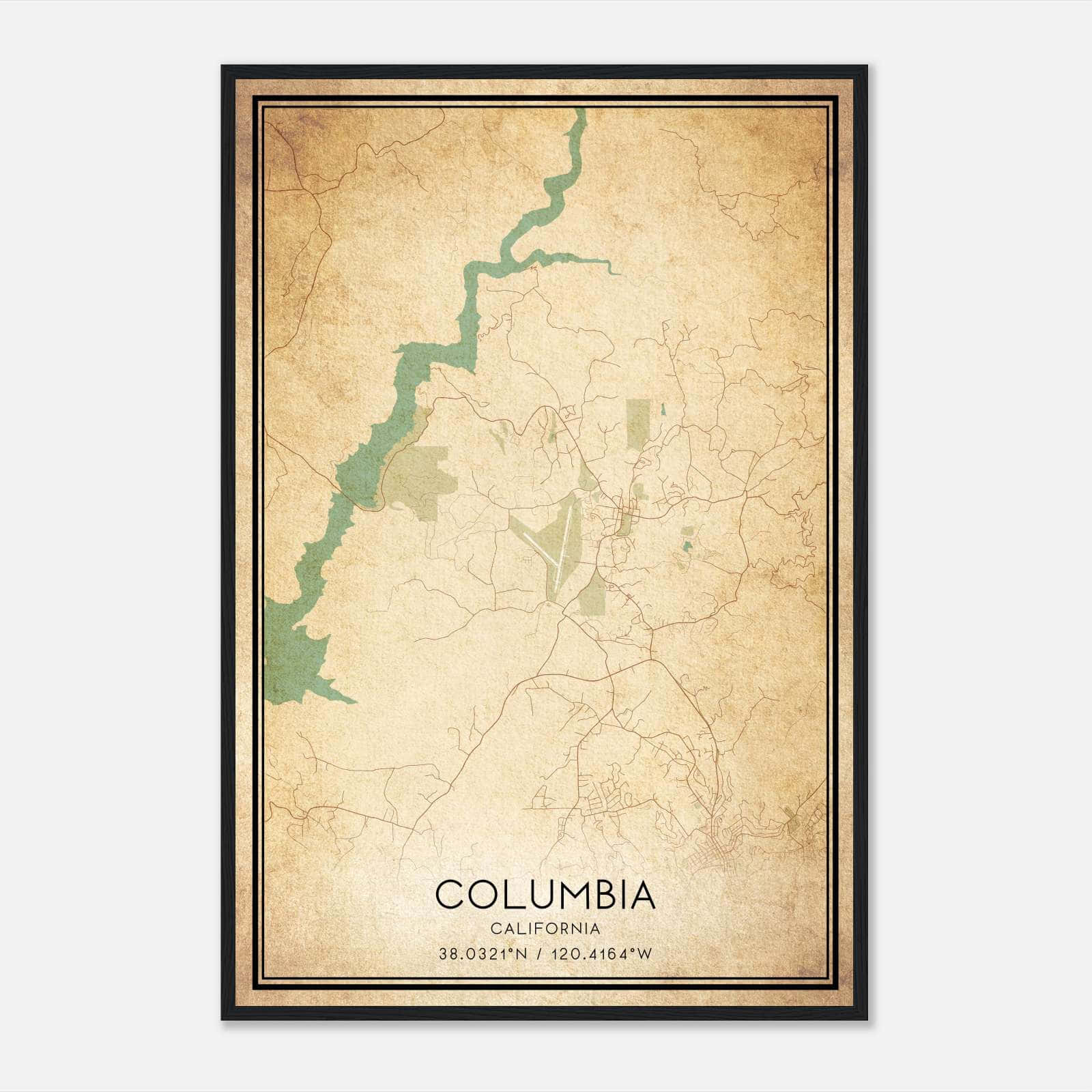 Vintage Columbia California Map Poster, Columbia CA City Road Wall Art Print Vintage Columbia California Map Poster, Columbia CA City Road Wall Art Print