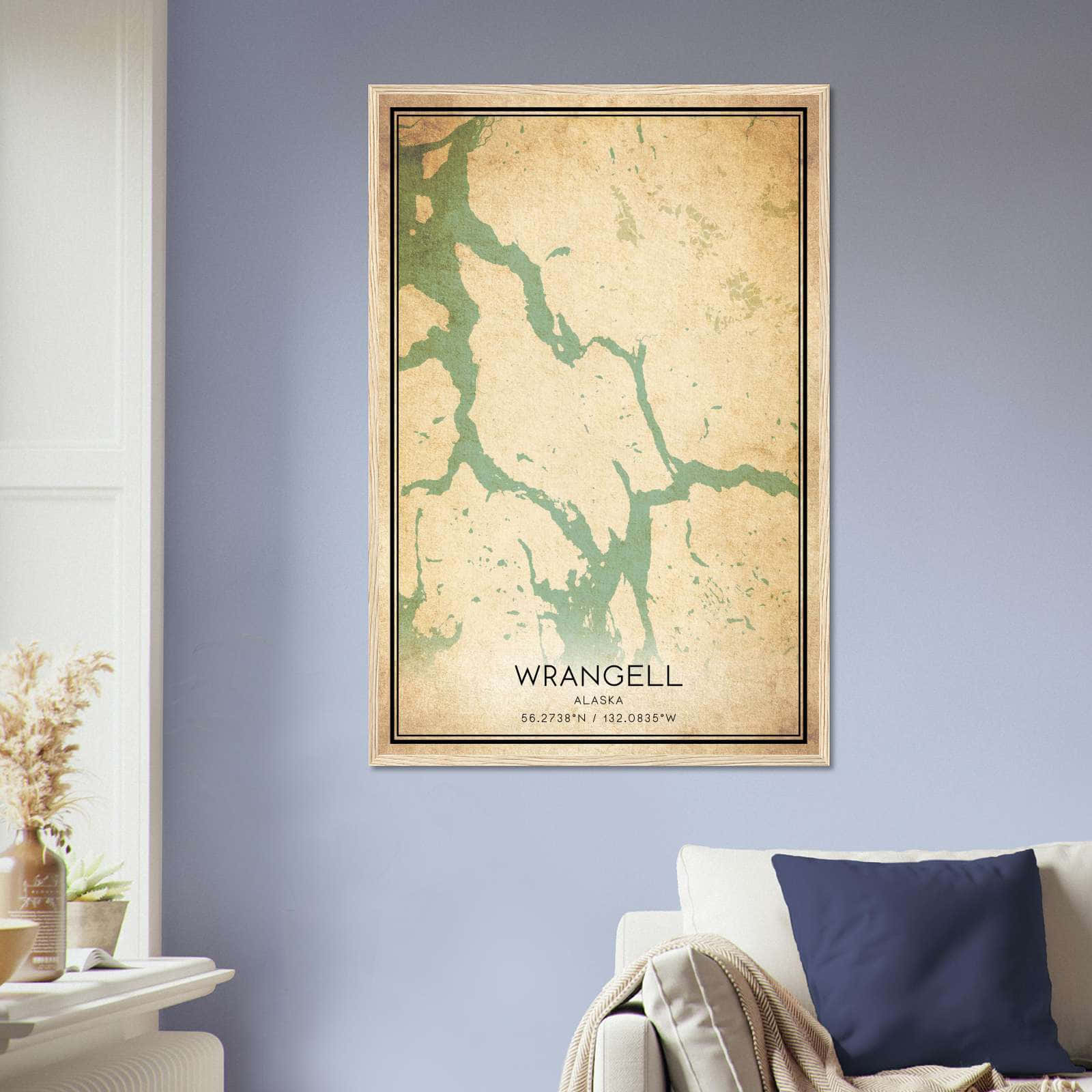 Vintage Wrangell Alaska Map Poster, Wrangell AK City Road Wall Art Print