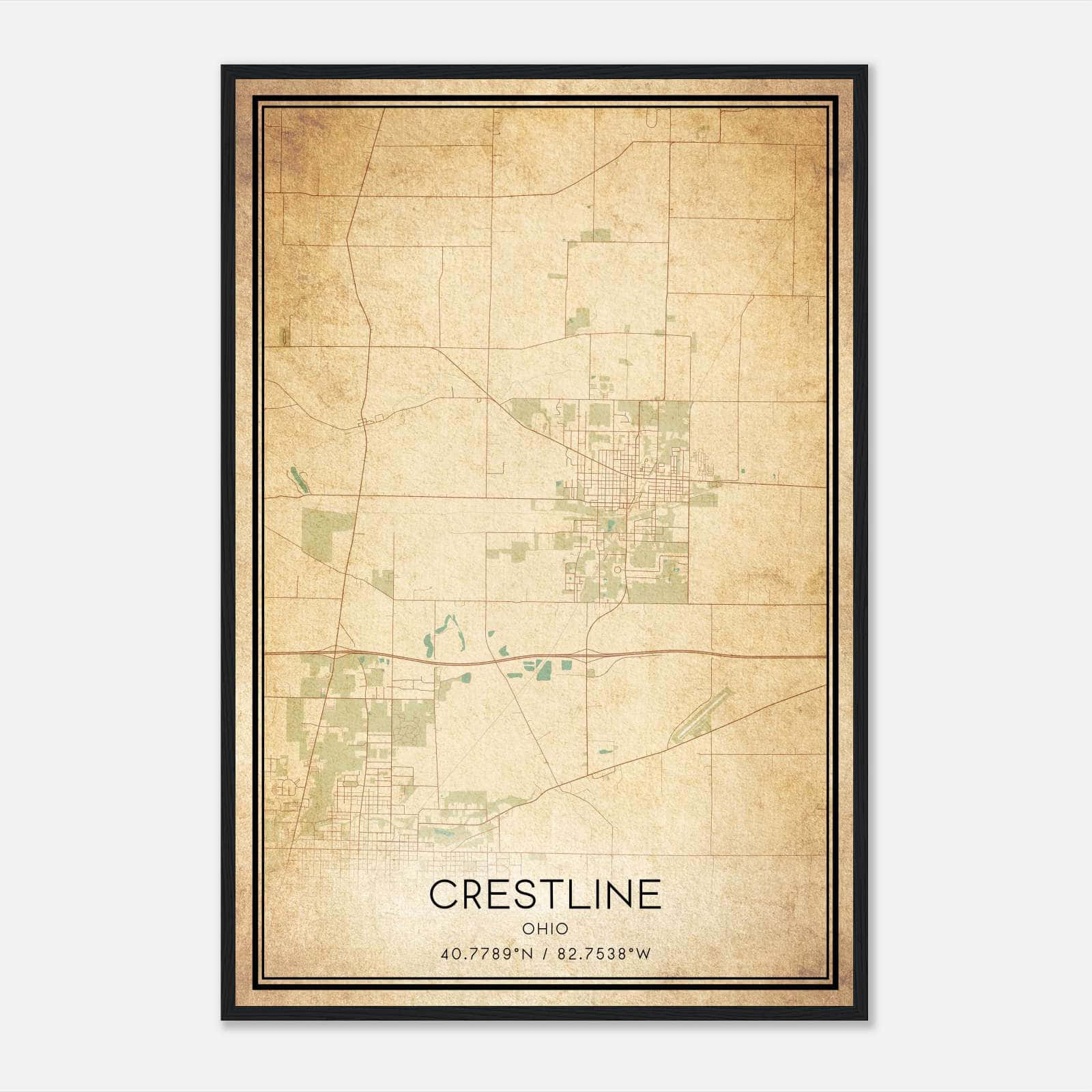Vintage Crestline Ohio Map Poster, Crestline OH City Road Wall Art Print Vintage Crestline Ohio Map Poster, Crestline OH City Road Wall Art Print